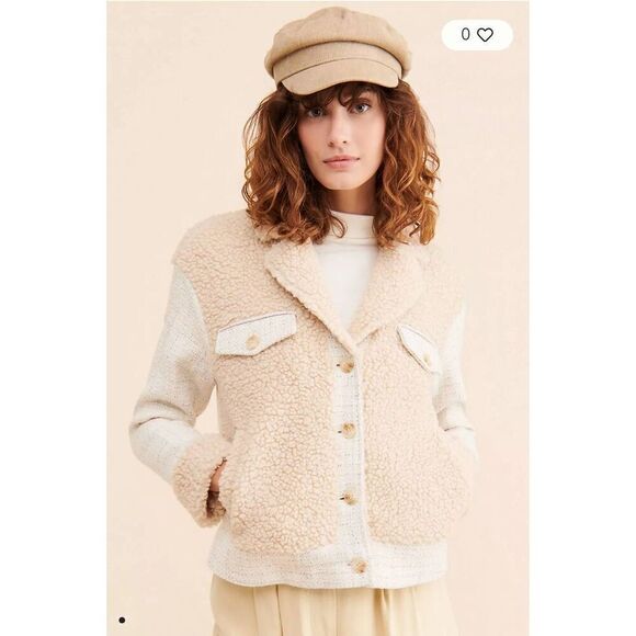 Greylin Kayla Faux Shearling and Tweed Mixed Media Jacket Size Medium in Cream - Picture 1 of 10